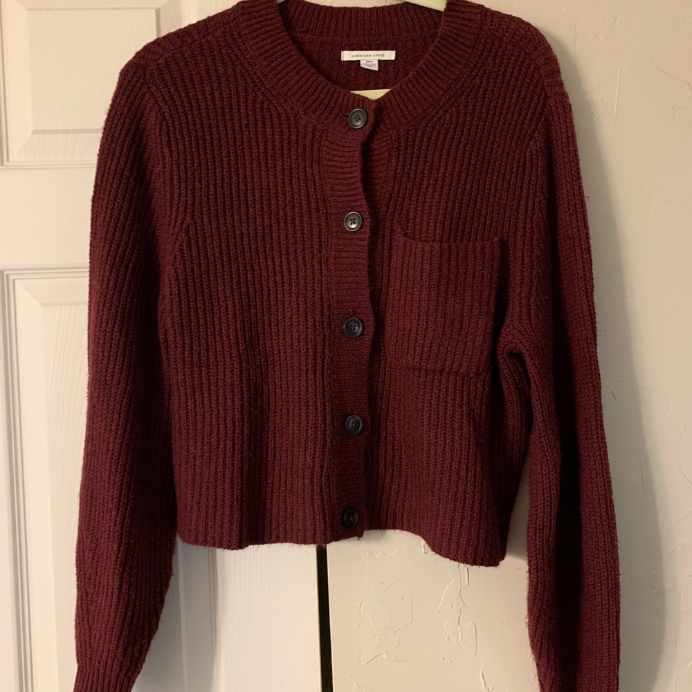 American Eagle cropped maroon cardigan